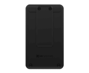 A gray cell phone with a rectangular design that is used as a portable communication device. The picture also shows a hand making a gesture. The mobile device is equipped with fonts and other gadgets.