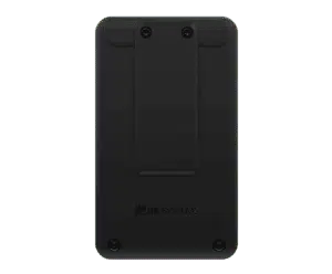 A gray cell phone with a rectangular design that is used as a portable communication device. The picture also shows a hand making a gesture. The mobile device is equipped with fonts and other gadgets.