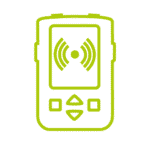 Abstract illustration of a rectangle with gesture, font, symbol, circle and thumb signal. A creative logo in the style of a brand or graphic.