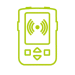 Abstract illustration of a rectangle with gesture, font, symbol, circle and thumb signal. A creative logo in the style of a brand or graphic.