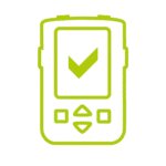 Abstract graphic with rectangular symbol, font, logo and circle in magenta. Symbolizes sharing and parallelism.